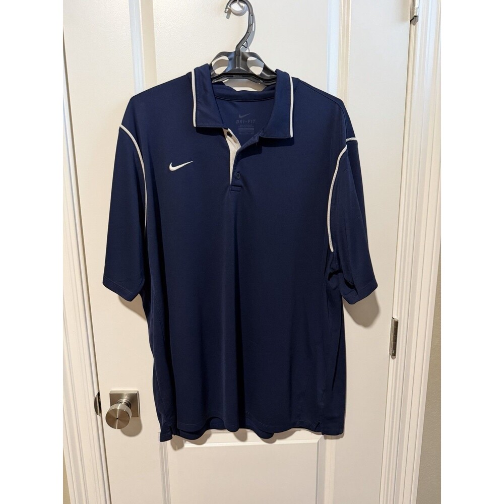 Nike Dri-FIT Men’s Navy Blue Polo White Piping Performance Golf Shirt 2XL